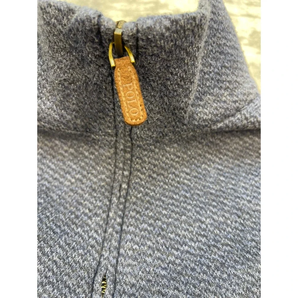 Polo Ralph Lauren Men M Quarter Zip‎ Pullover Blue Textured Fisherman Knit